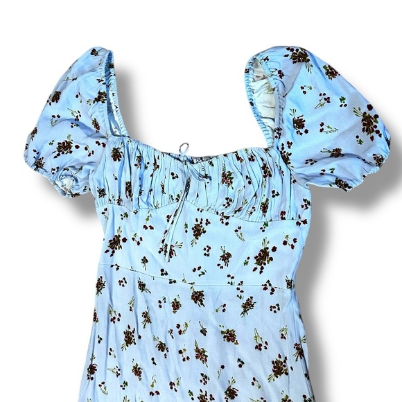 Aritzia Sunday Best Rachel Dress Light Blue Floral Sweetheart Puff Sleeve Size m - Picture 6 of 12
